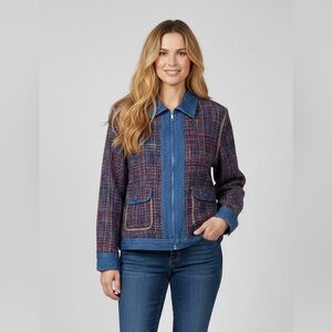 Vintage Koret Multicolor Denim Zip Up Tweed Jacket Large (14-16) Petite Zip Up